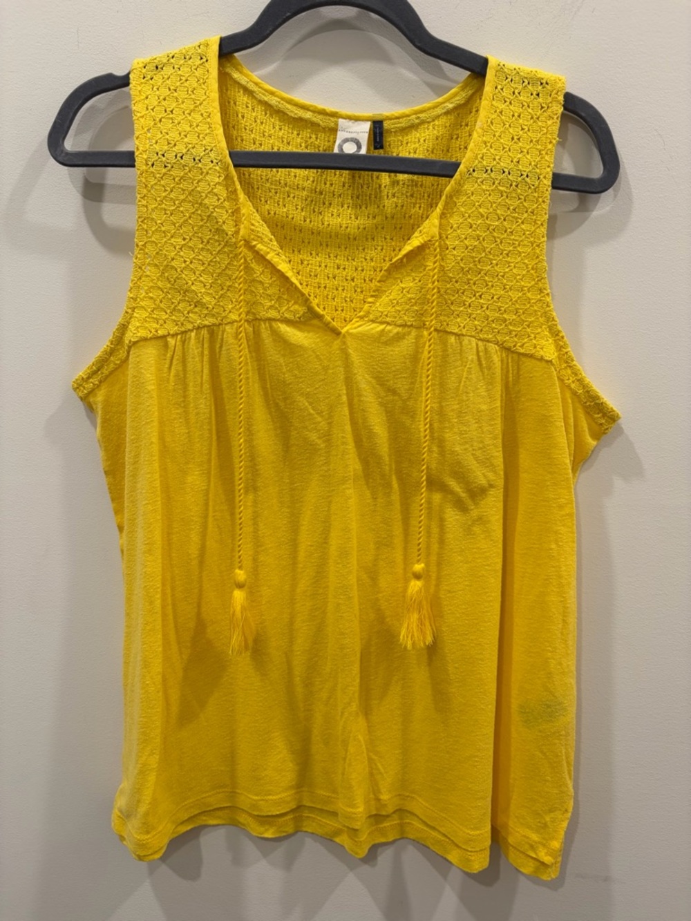 Anthropologie Yellow Crocheted Yoke Tank Top Cotton and Linen Blend